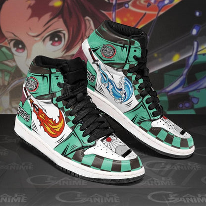 Demon Slayer Shoes Tanjiro Water and Fire J1 Sneakers Custom Anime