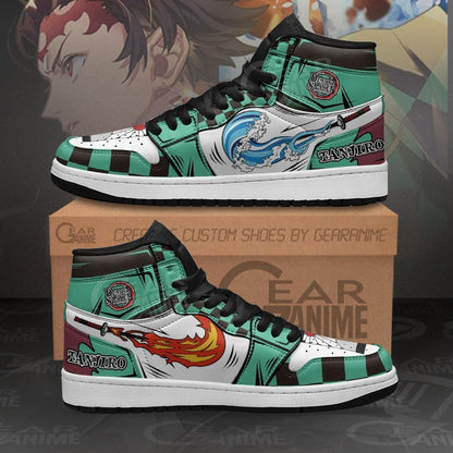 Demon Slayer Shoes Tanjiro Water and Fire J1 Sneakers Custom Anime