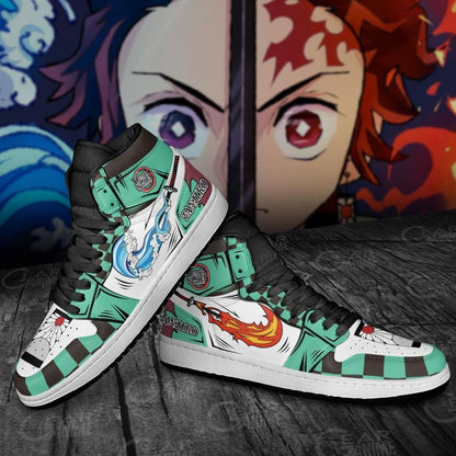 Demon Slayer Shoes Tanjiro Water and Fire J1 Sneakers Custom Anime