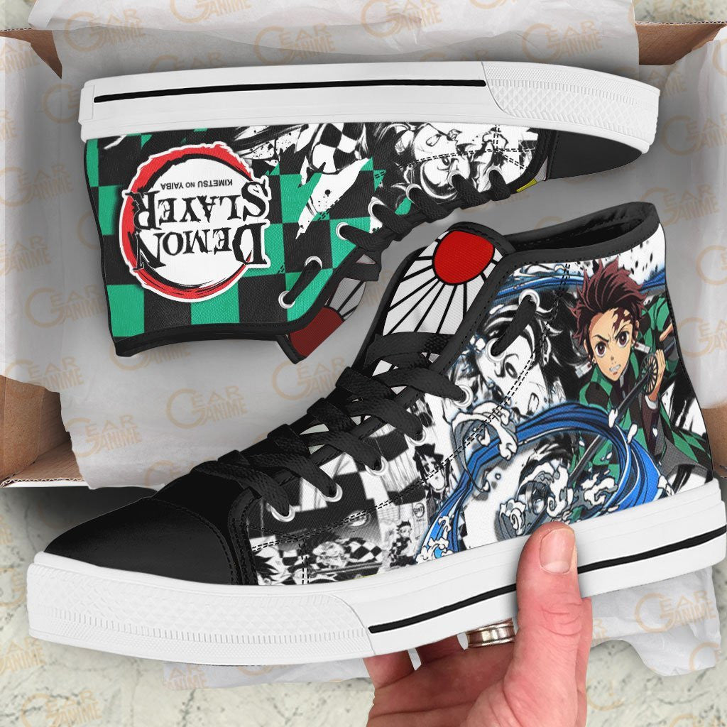 Demon Slayer Shoes Tanjiro Water Breathing High Top Shoes Demon Slayer Anime