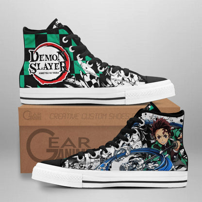 Demon Slayer Shoes Tanjiro Water Breathing High Top Shoes Demon Slayer Anime