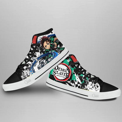 Demon Slayer Shoes Tanjiro Water Breathing High Top Shoes Demon Slayer Anime