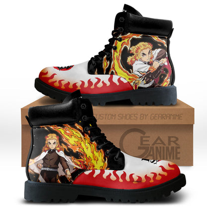 Demon Slayer Shoes Kyojuro Rengoku Boots Shoes Anime Custom MV0512