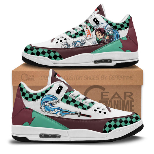 Demon Slayer Shoes Tanjro Water Breathing J3 Sneakers Custom Anime