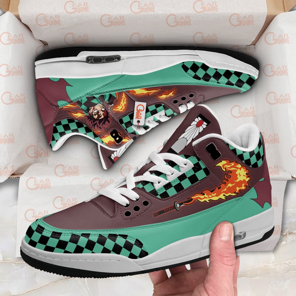 Demon Slayer Shoes Tanjro Sun Breathing J3 Sneakers Custom Anime