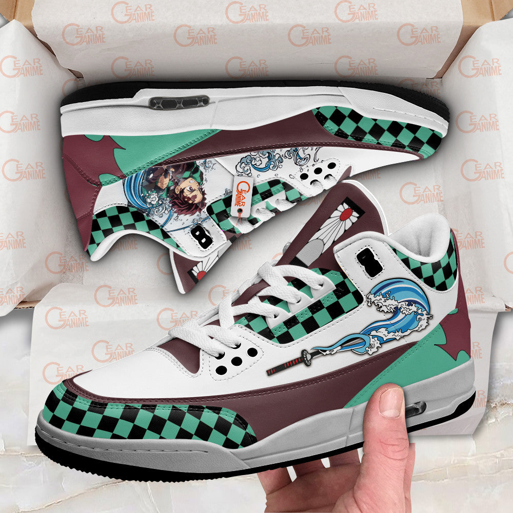 Demon Slayer Shoes Tanjro Water Breathing J3 Sneakers Custom Anime