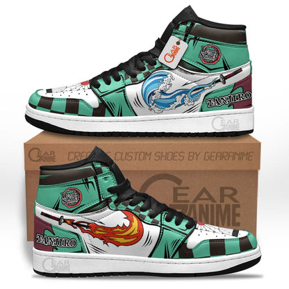 Demon Slayer Shoes Tanjiro Water and Fire J1 Sneakers Custom Anime