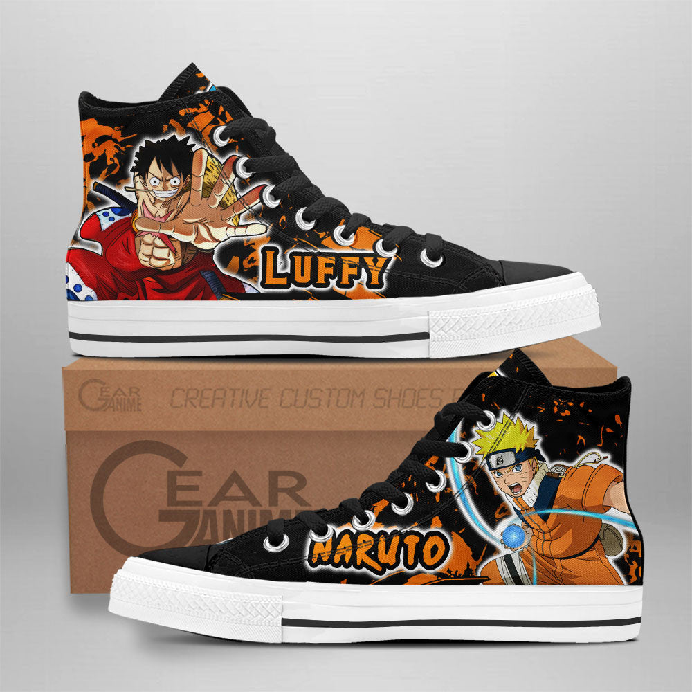 Custom Anime Sneakers Featuring Nrt Uzumaki and Luffy – High Top Naruto Shoes for Fans!