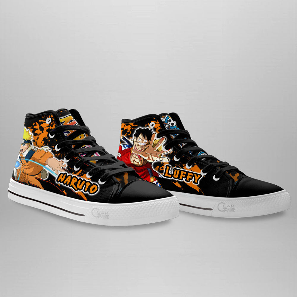 Custom Anime Sneakers Featuring Nrt Uzumaki and Luffy – High Top Naruto Shoes for Fans!