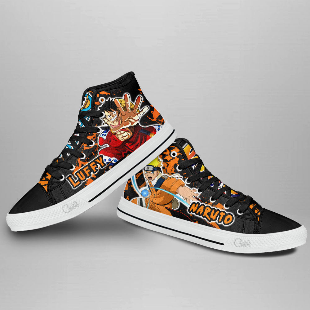 Custom Anime Sneakers Featuring Nrt Uzumaki and Luffy – High Top Naruto Shoes for Fans!
