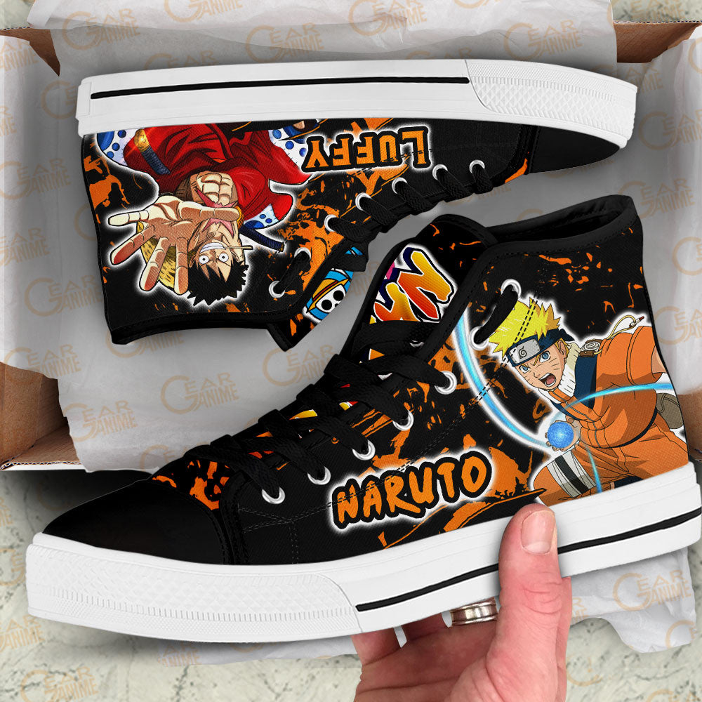 Custom Anime Sneakers Featuring Nrt Uzumaki and Luffy – High Top Naruto Shoes for Fans!