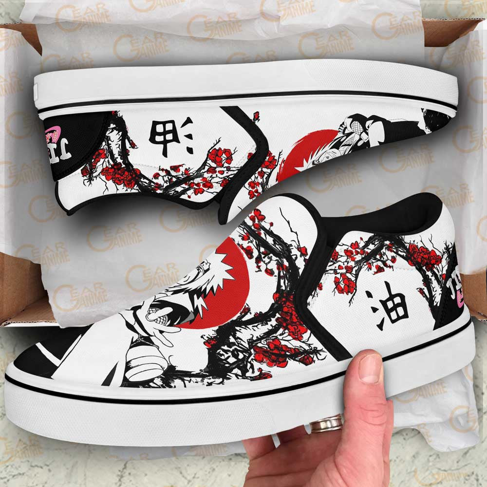 Custom Jiraiya Anime Slip-On Shoes with Japan Blossom Print – Naruto Canvas Shoes