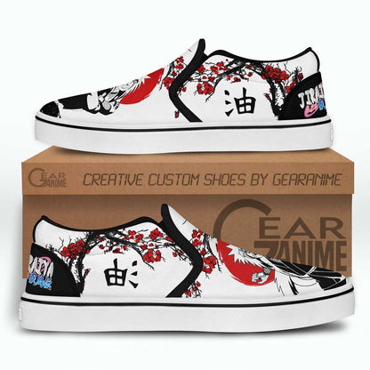 Custom Jiraiya Anime Slip-On Shoes with Japan Blossom Print – Naruto Canvas Shoes