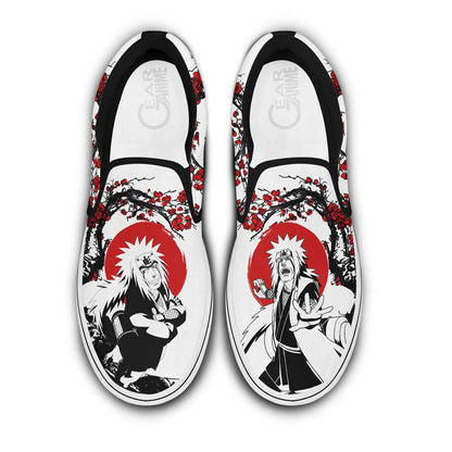 Custom Jiraiya Anime Slip-On Shoes with Japan Blossom Print – Naruto Canvas Shoes