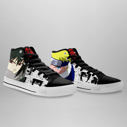 Custom Naruto Anime High Top Shoes Featuring Sasuke Uchiha and Nrt Uzumaki – Mix Manga Sneakers