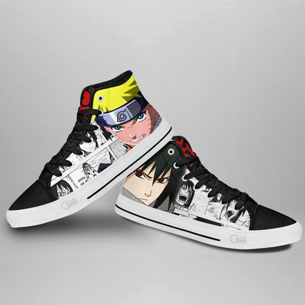 Custom Naruto Anime High Top Shoes Featuring Sasuke Uchiha and Nrt Uzumaki – Mix Manga Sneakers