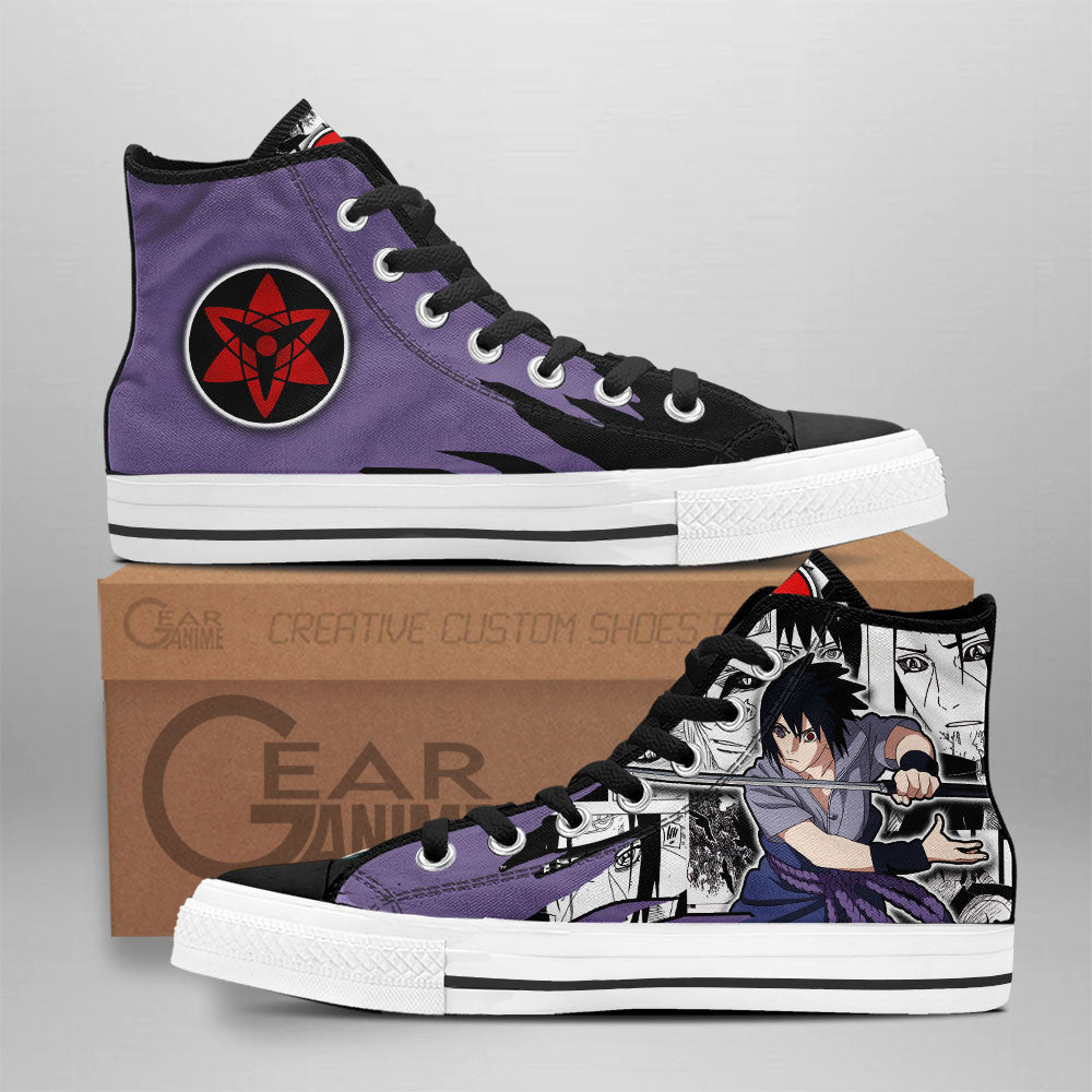 Custom Sasuke Uchiha Anime High Top Sneakers – Naruto Manga Mix Footwear