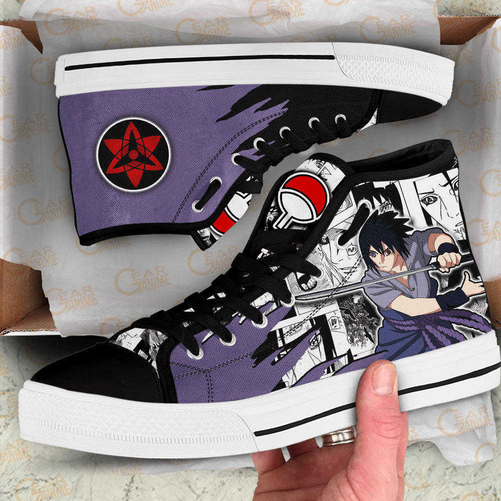 Custom Sasuke Uchiha Anime High Top Sneakers – Naruto Manga Mix Footwear