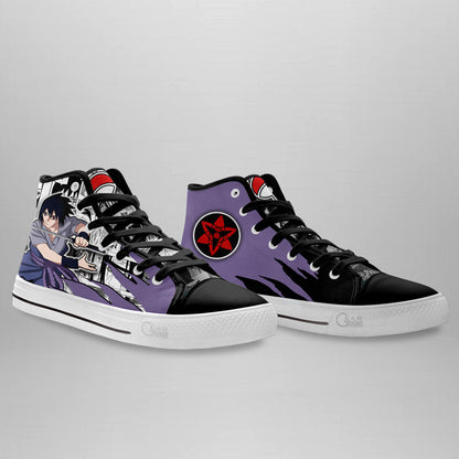 Custom Sasuke Uchiha Anime High Top Sneakers – Naruto Manga Mix Footwear