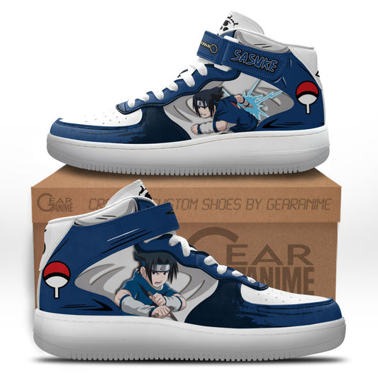 Custom Sasuke Uchiha Anime Sneakers – Naruto Air Mid Shoes for Fans