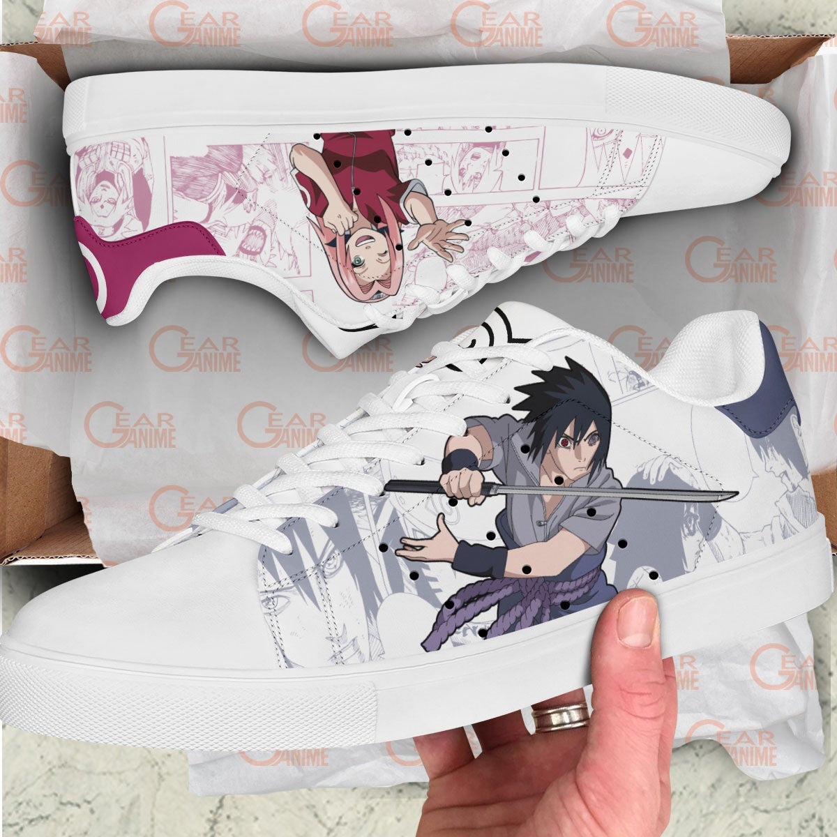 Custom Sasuke Uchiha and Sakura Haruno Anime Skate Sneakers – Naruto NRT Shoes