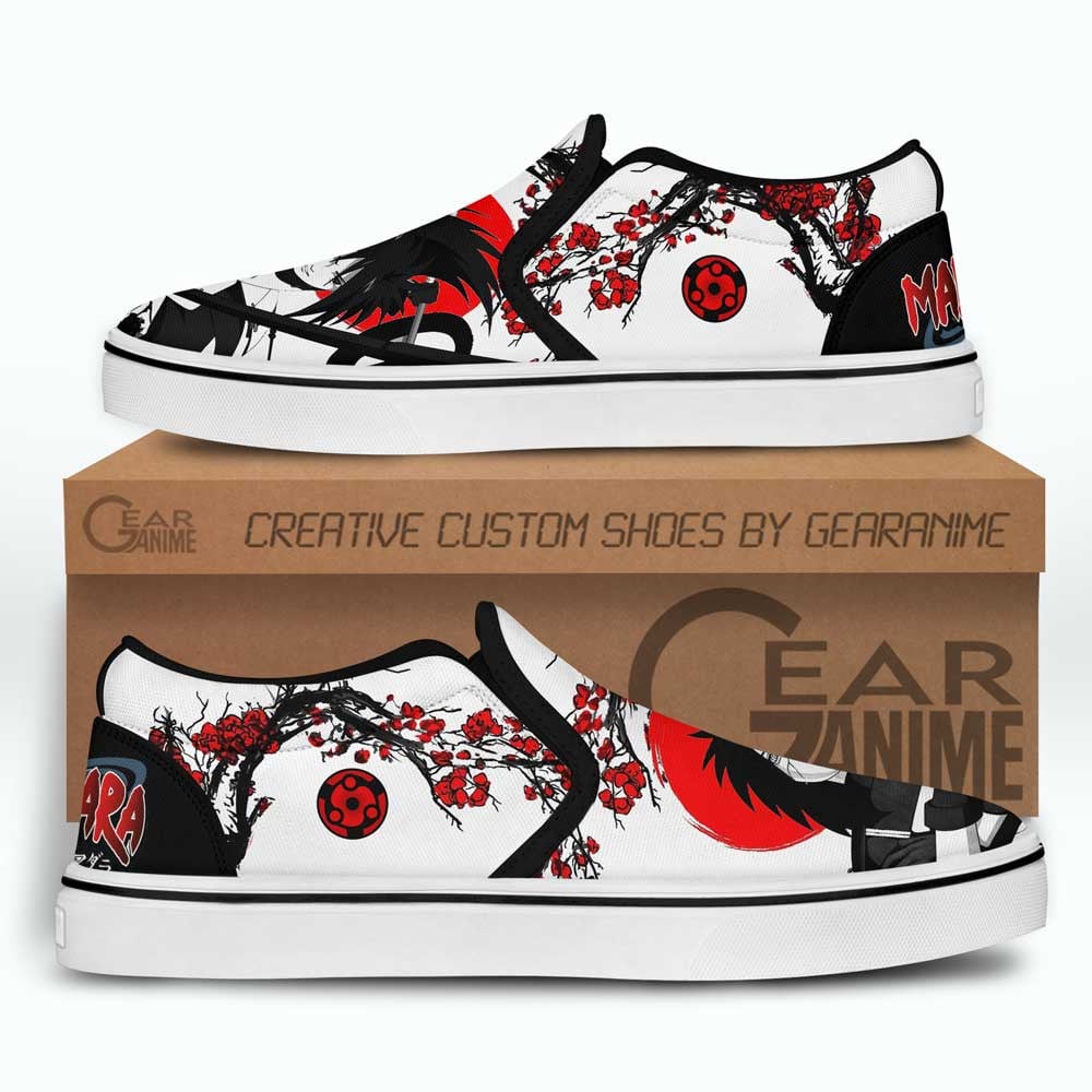 Custom Uchiha Madara Anime Slip-On Shoes with Japan Blossom Design – Naruto Canvas Shoes