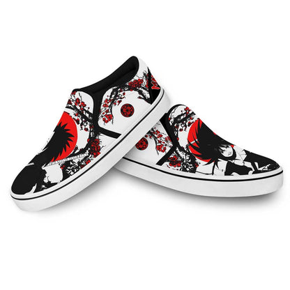 Custom Uchiha Madara Anime Slip-On Shoes with Japan Blossom Design – Naruto Canvas Shoes