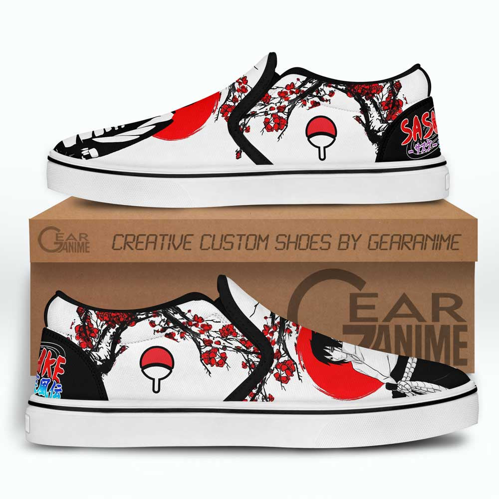 Custom Uchiha Sasuke Anime Slip-On Canvas Shoes – Japan Style Naruto Footwear