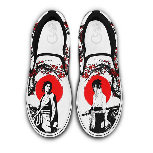 Custom Uchiha Sasuke Anime Slip-On Canvas Shoes – Japan Style Naruto Footwear