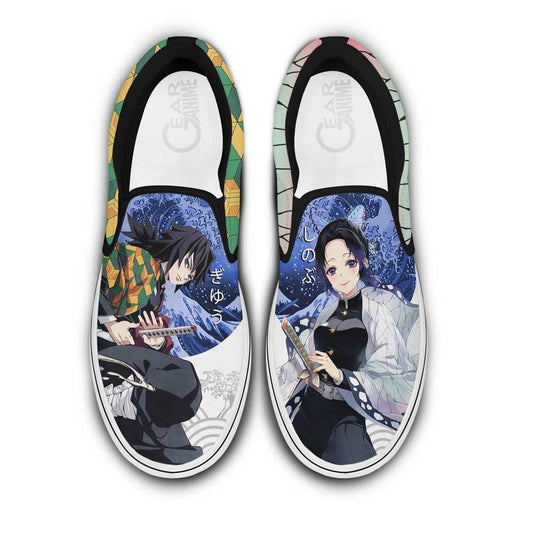 Giyuu and Shinobu Slip-On Shoes Canvas Custom Anime Shoes
