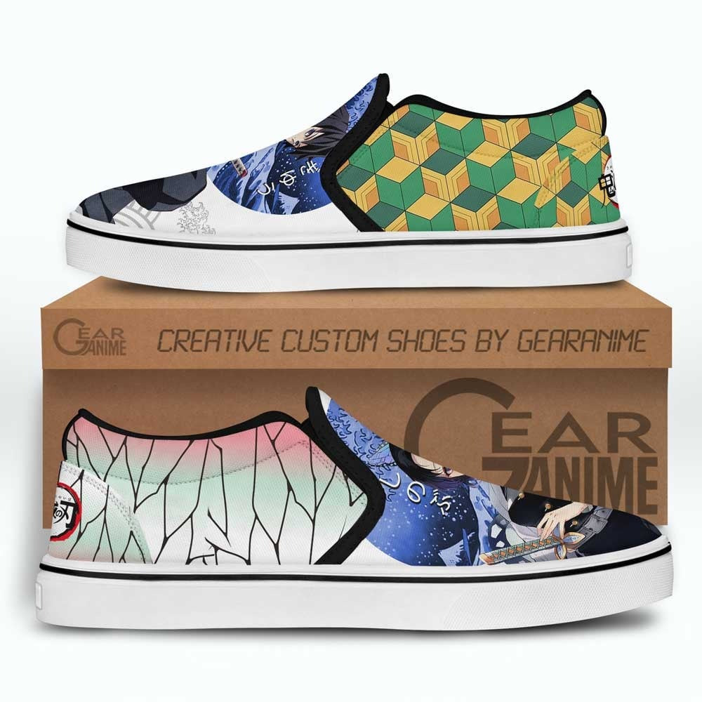 Giyuu and Shinobu Slip-On Shoes Canvas Custom Anime Shoes