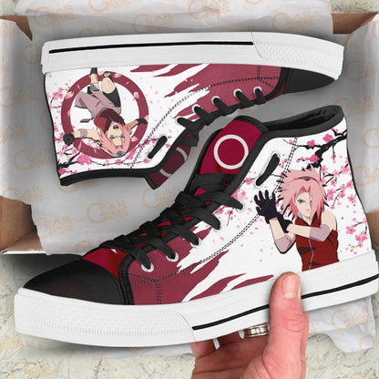 Sakura Haruno Custom Anime High Top Sneakers – Naruto Japan Style Shoes