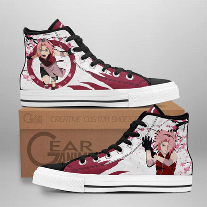 Sakura Haruno Custom Anime High Top Sneakers – Naruto Japan Style Shoes