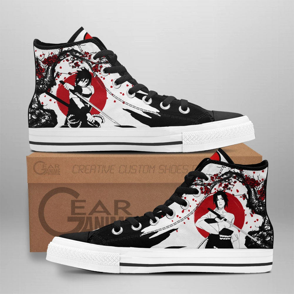 Sasuke Uchiha Custom Anime High Top Sneakers – Naruto Japan Style Shoes