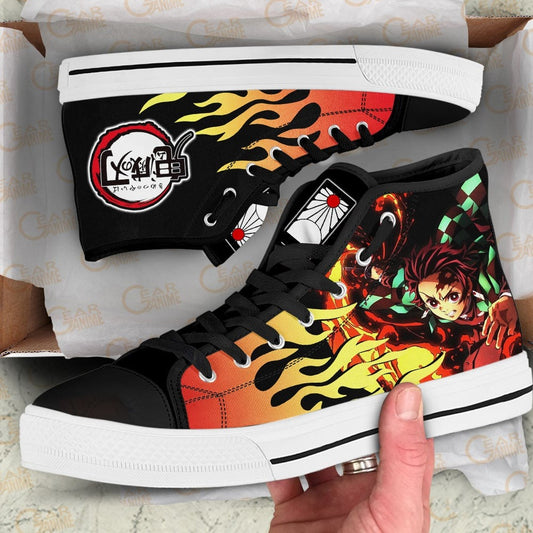 Tanjiro Fire High Top Shoes Anime Flame Style