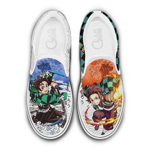Tanjiro Fire Water Slip-On Shoes Canvas Custom Anime Shoes