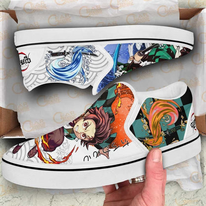 Tanjiro Fire Water Slip-On Shoes Canvas Custom Anime Shoes
