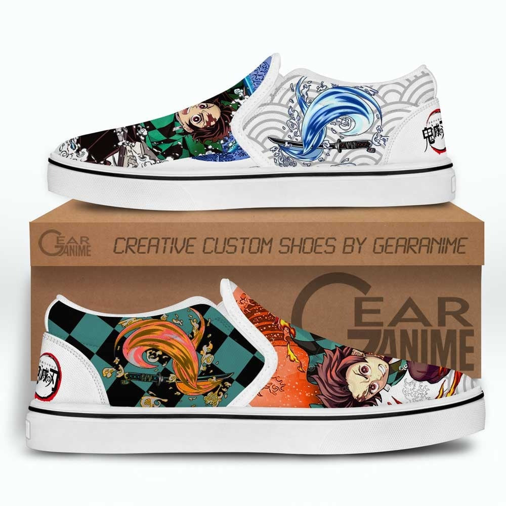 Tanjiro Fire Water Slip-On Shoes Canvas Custom Anime Shoes