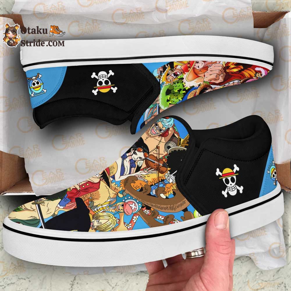 Anime Straw Hat Pirates Slip On Sneakers – Custom One Piece Shoes for Fans