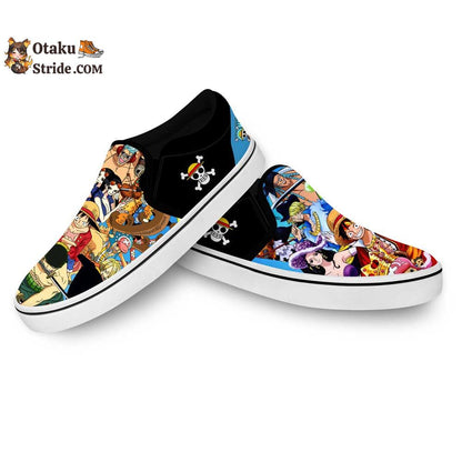 Anime Straw Hat Pirates Slip On Sneakers – Custom One Piece Shoes for Fans