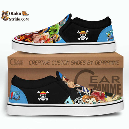 Anime Straw Hat Pirates Slip On Sneakers – Custom One Piece Shoes for Fans