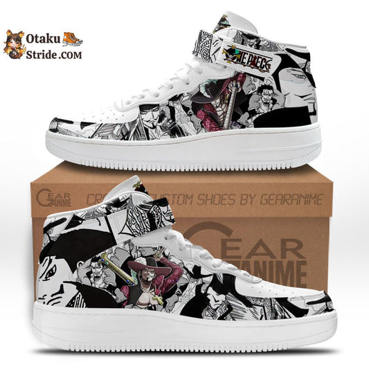 Custom Anime Mihawk Sneakers Air Mid One Piece Shoes Mix Manga