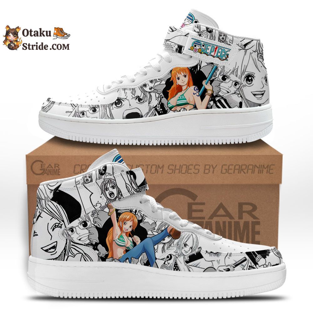 Custom Anime Nami Sneakers Air Mid One Piece Manga Shoes Mix