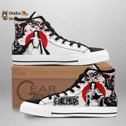 Custom Anime One Piece High Top Sneakers with Boa Hancock Design – Japan Style Footwear