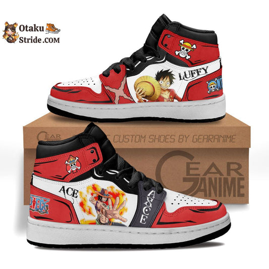 Custom Anime One Piece Kids Sneakers Featuring Ace and Luffy