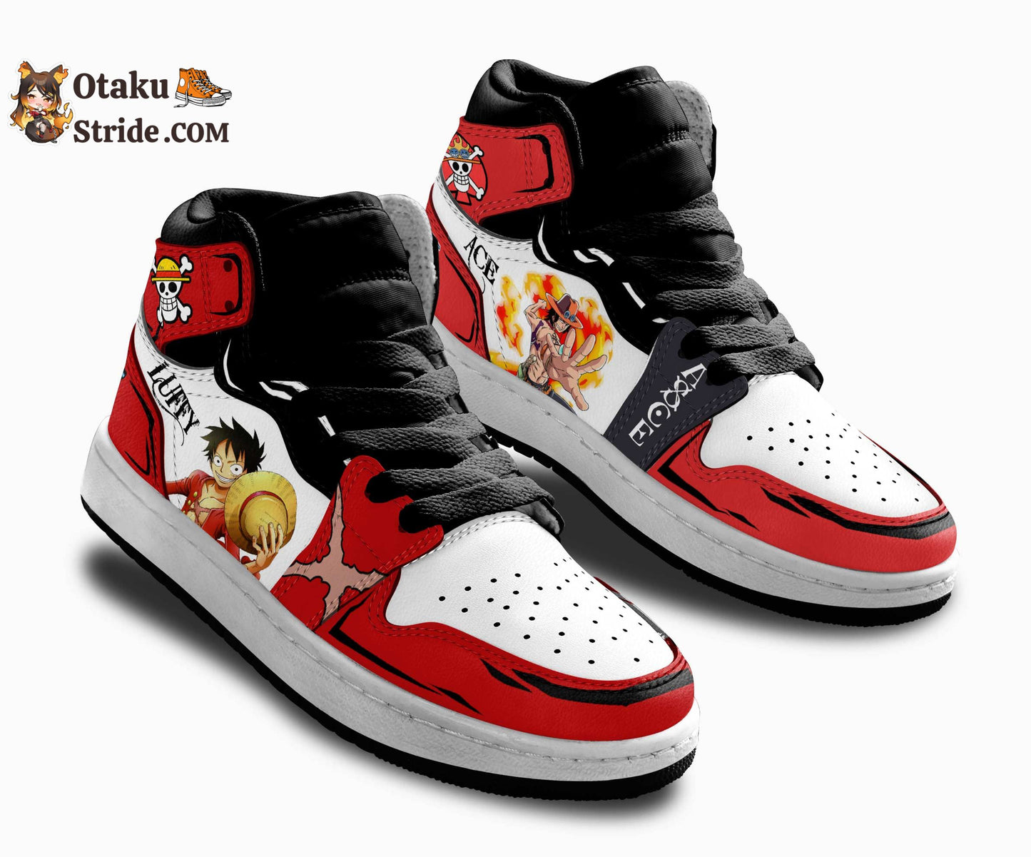 Custom Anime One Piece Kids Sneakers Featuring Ace and Luffy