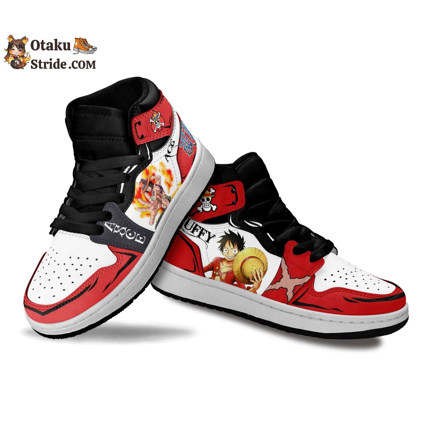 Custom Anime One Piece Kids Sneakers Featuring Ace and Luffy