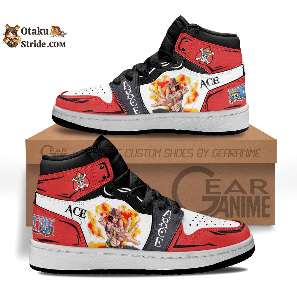 Custom Anime One Piece Kids Sneakers Featuring Portgas D Ace Design