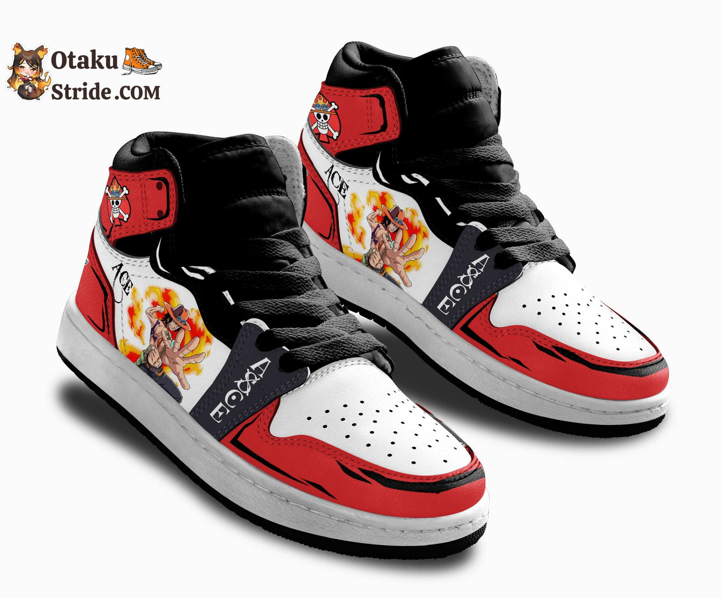 Custom Anime One Piece Kids Sneakers Featuring Portgas D Ace Design