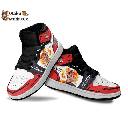 Custom Anime One Piece Kids Sneakers Featuring Portgas D Ace Design